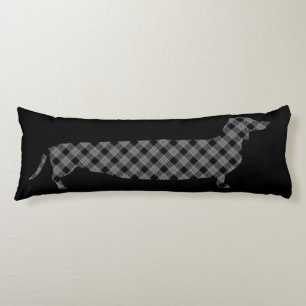 Plaid Dachshund on Black Body Cushion