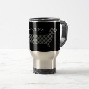 Plaid Dachshund on Black Personalised Elegant Travel Mug