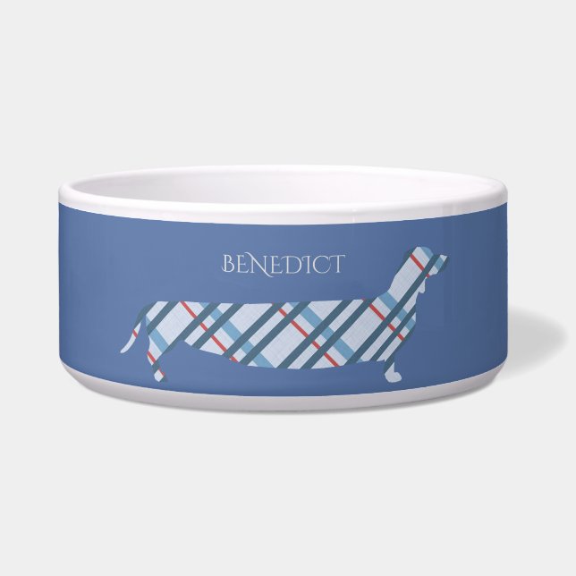 Plaid Dachshund on Blue Personalised (Front)