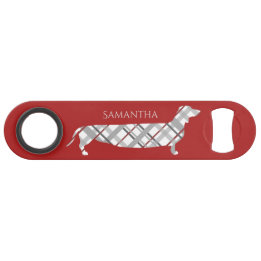 Plaid Dachshund on Red