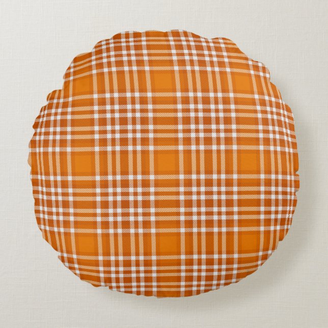 Plaid Dark Orange Round Throw Pillow (16") (Front)