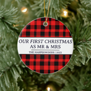 Plaid Decorative Our First Christmas as Mr & Mrs Ceramic Ornament