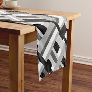 Plaid Diagonal in Black, White & Grey Short Table Runner