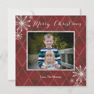 Plaid Dimond Snowflake Merry Christmas Photo Card