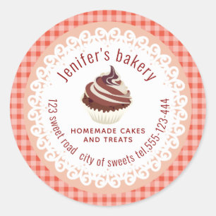 Plaid doily lace Homemade cupcakes and treats Classic Round Sticker