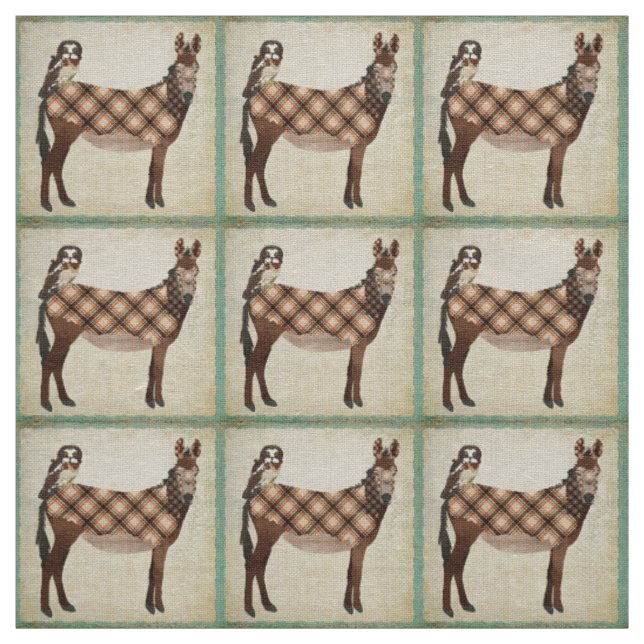 Plaid Donkey & Owl Fabric (Swatch)