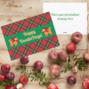 Plaid Doodle Golden Yellow Dog Personalised Holiday Card
