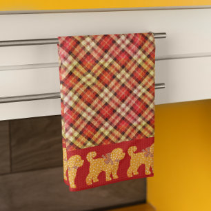 Plaid Doodle Golden Yellow Dog Tea Towel