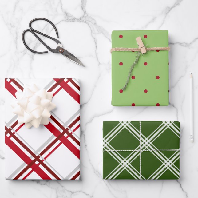 Plaid & Dots Christmas Wrapping Paper Flat Sheet (Front)