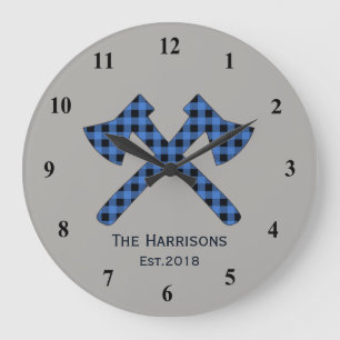Plaid Double cross axe personalise your family Large Clock
