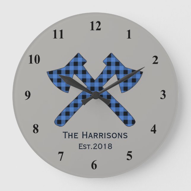 Plaid Double cross axe personalise your family Large Clock (Front)