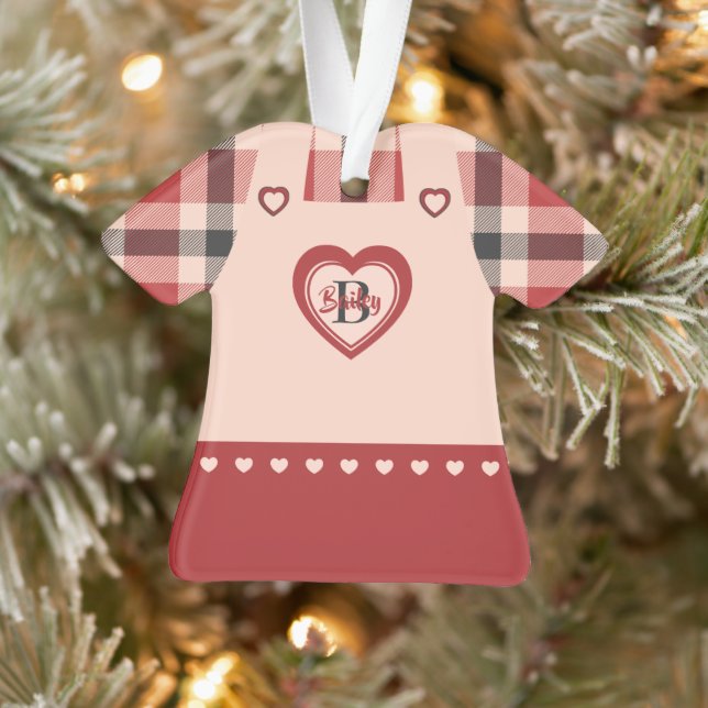 Plaid Dress Pink Pinafore Figurine Personalised  Ornament (Tree)