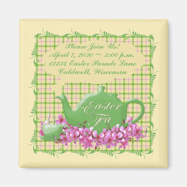 Plaid Easter Tea Save The Date Magnet (Front)