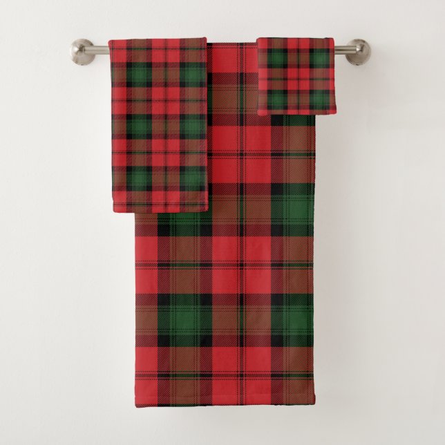 Plaid Elegant Rustic Red and Green Tartan Bath Towel Set (Insitu)