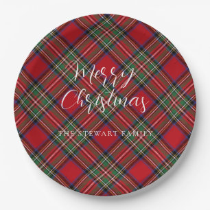 Plaid Elegant Script Stewart Tartan Custom Paper Plate