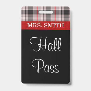 Plaid Fabric HALL Pass ID Badge