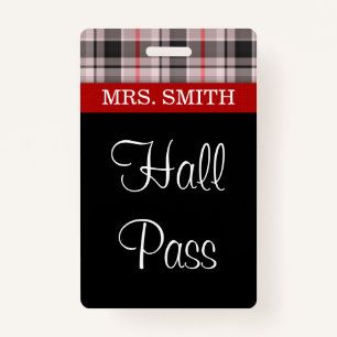 Plaid Fabric HALL Pass ID Badge