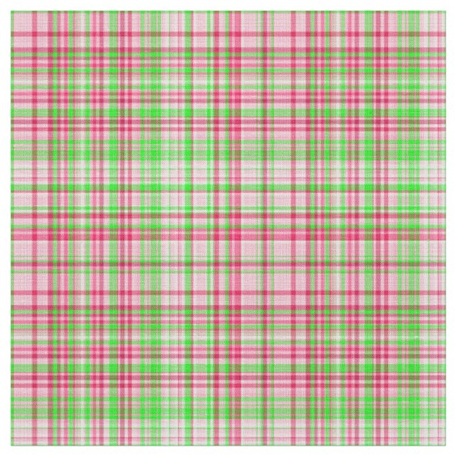 Plaid Fabric-Neon Green and Pink 08 Fabric (Close Up)