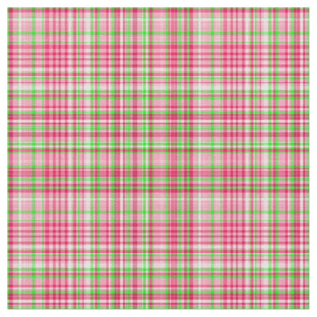 Plaid Fabric-Neon Green and Pink 36 Fabric (Close Up)