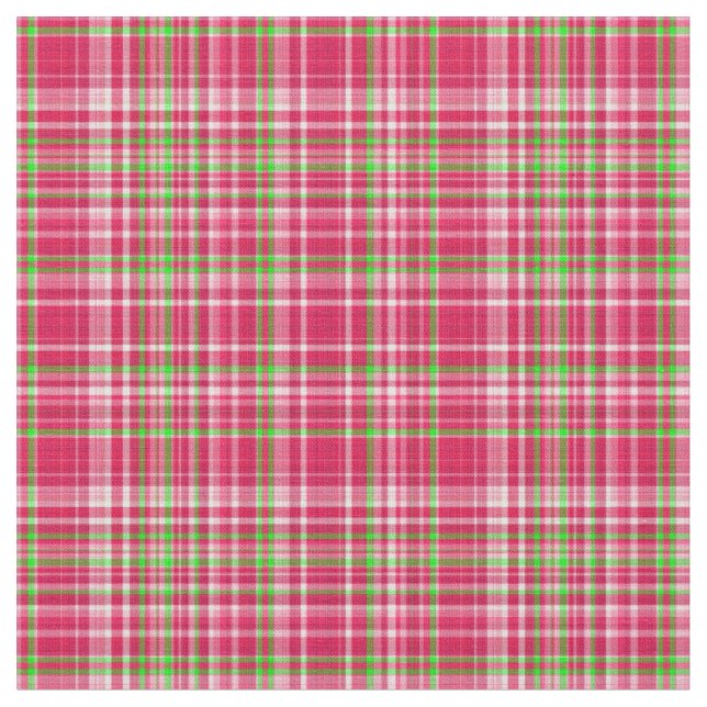 Plaid Fabric-Neon Green and Pink 42 Fabric (Close Up)