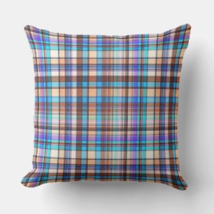 Plaid Fabric Print Grey Blue Chequered Pattern Cushion