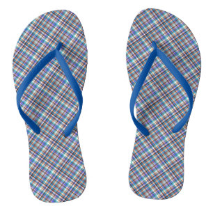Plaid Fabric Print Grey Blue Chequered Pattern Thongs