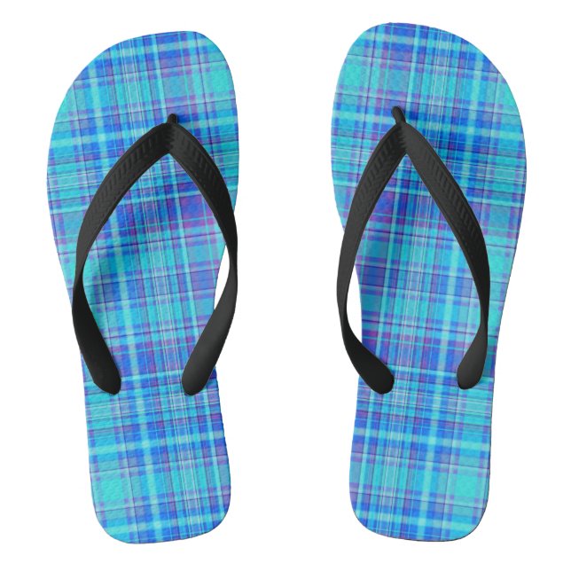 Plaid Fabric Texture Blue Stripes Pattern-43657 Thongs (Footbed)