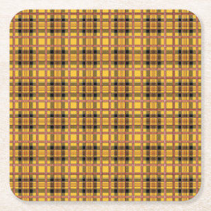 Plaid Fabric Texture Brown Stripes-52628 Square Paper Coaster