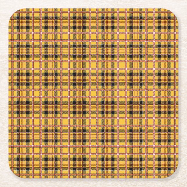 Plaid Fabric Texture Brown Stripes-52628 Square Paper Coaster (Front)