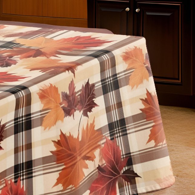 Plaid Fall Autumn Leaves Tablecloth (Creator Uploaded)