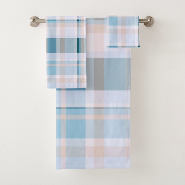 Plaid Fall Shades Blues, Greys, Blush Bath Towel Set (Insitu)