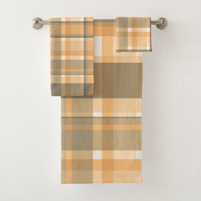 Plaid Fall Shades Browns Orange Beige Bath Towel Set (Insitu)