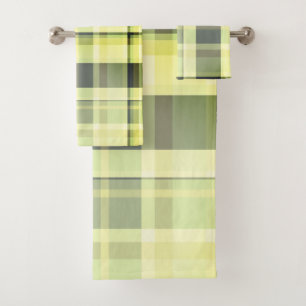 Plaid Fall Shades Greens, Grey, Buttercream  Bath Towel Set