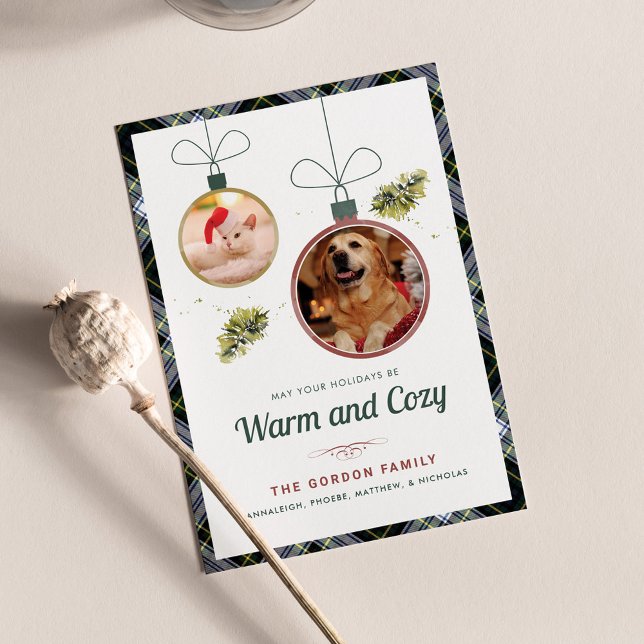 Plaid Family Christmas Pet Photos Gordon Tartan Holiday Card (Warm and Cozy Pet Photos Plaid Gordon Tartan Christmas Greetings)