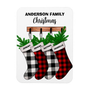 Plaid Family of 4 Personalised Christmas Magnet