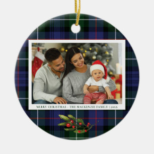 Plaid Family Photo Red Berries MacKenzie Tartan Ceramic Ornament