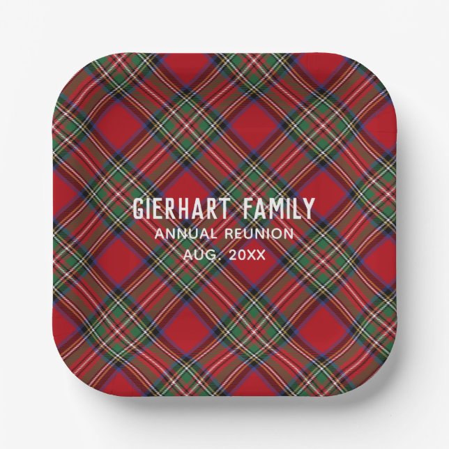 Plaid Family Reunion Red Green Stewart Tartan Paper Plate (Front)