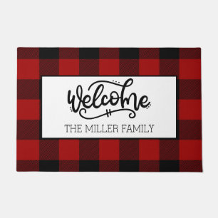Plaid Family Welcome  Doormat
