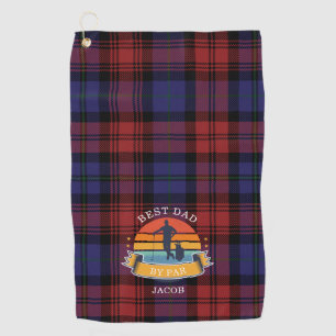 Plaid Fathers Day Best Dad By Par Red Purple Golf Towel