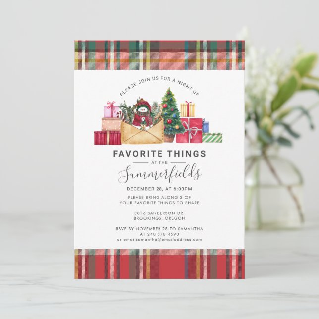 Plaid Favourite Things Christmas Holidays Party Invitation (Standing Front)