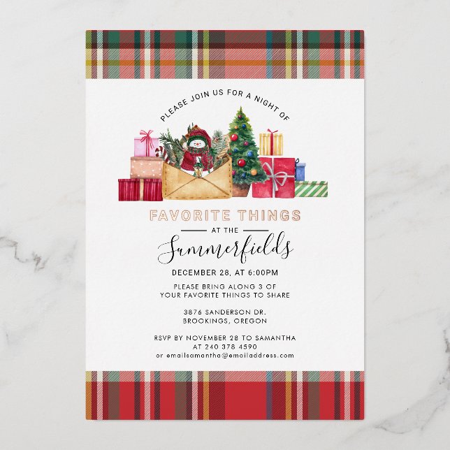 Plaid Favourite Things Christmas Rustic Foil Holiday Card (Front)