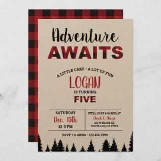 Plaid Fifth Birthday Invitation Adventure Awaits