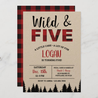 Plaid Fifth Birthday Invitation Wild & Five