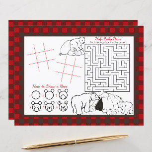 Plaid Flannel Bear Kids Activity Sheet Placemats