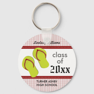 Plaid Flip Flop Custom Graduation Keychain: Red Key Ring