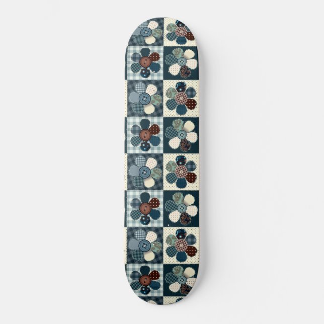 Plaid Floral Gingham Patch Style Editable Skateboard (Front)
