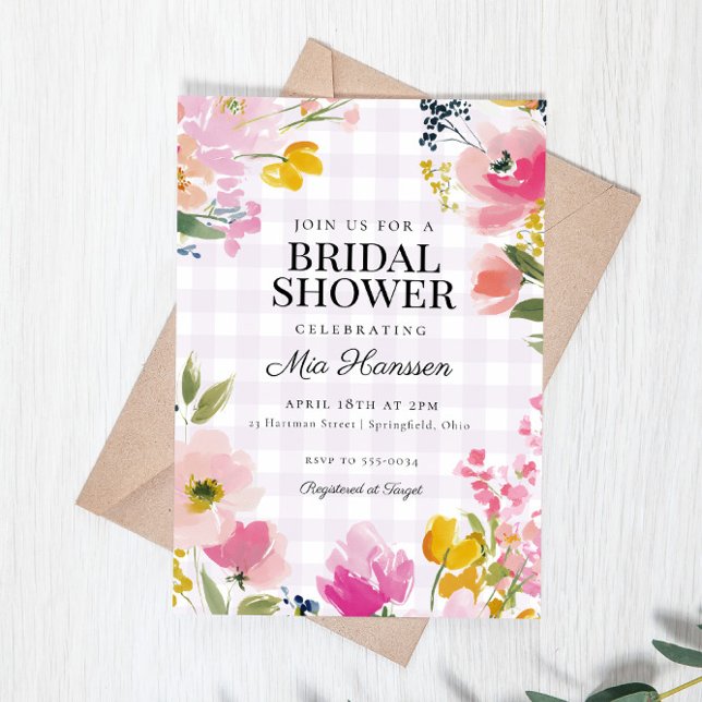 Plaid Floral Preppy Bridal Shower Invitation (Creator Uploaded)