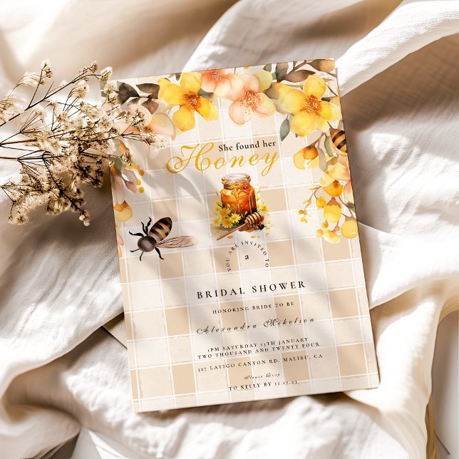  Plaid Floral She Found Her Honey Bridal Invitation (Creator Uploaded)