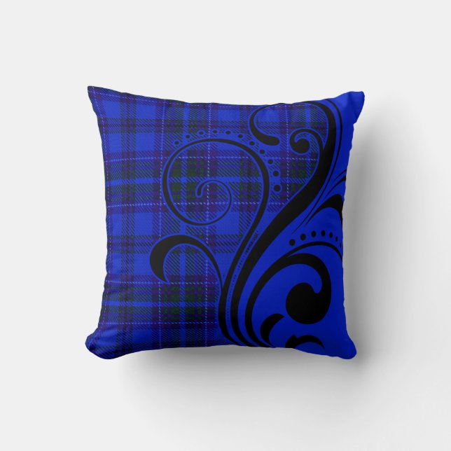 Plaid Flourish by Cheryl Daniels | cobalt black Cushion (Front)