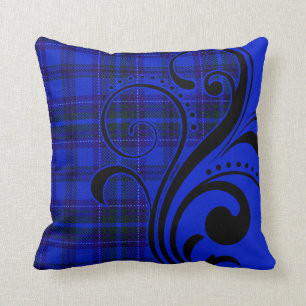 Plaid Flourish by Cheryl Daniels cobalt black Cushion
